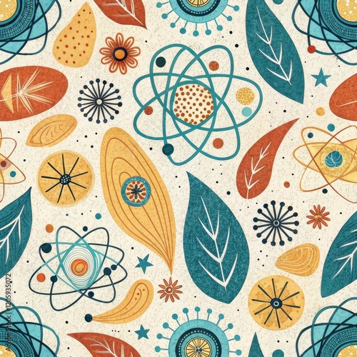Mid Century Modern Seamless Pattern Atomic Age Floral Leaf Design