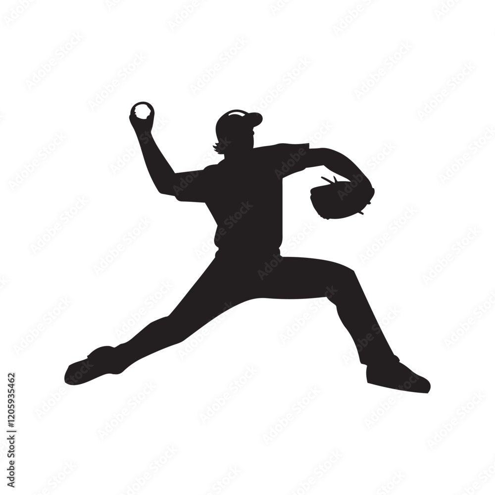 Naklejka premium Baseball pitch silhouette vector clipart illustration black color design and solid white background 