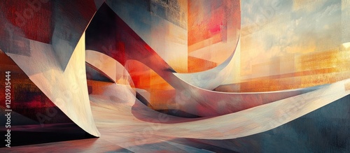 Abstract modern design with flowing colors and geometric shapes, creating a dynamic and artistic composition