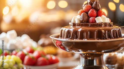 Decadent chocolate fountain with fruit photo