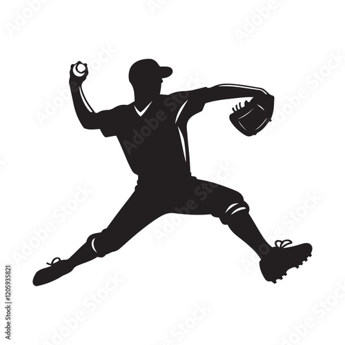 Baseball pitch silhouette vector clipart  illustration black color design and solid white background 