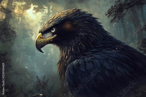 Majestic Eagle in Mystical Forest Digital Art photo