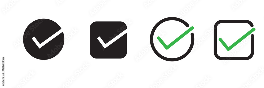 Checkmark icon. Verified checkmark icon set. Vector illustration Checkmark icon. Verified checkmark icon set. Vector illustration
