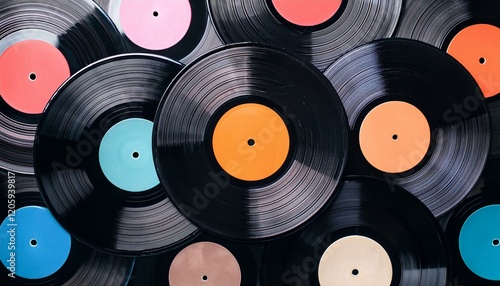 vinyl records background, AI generated