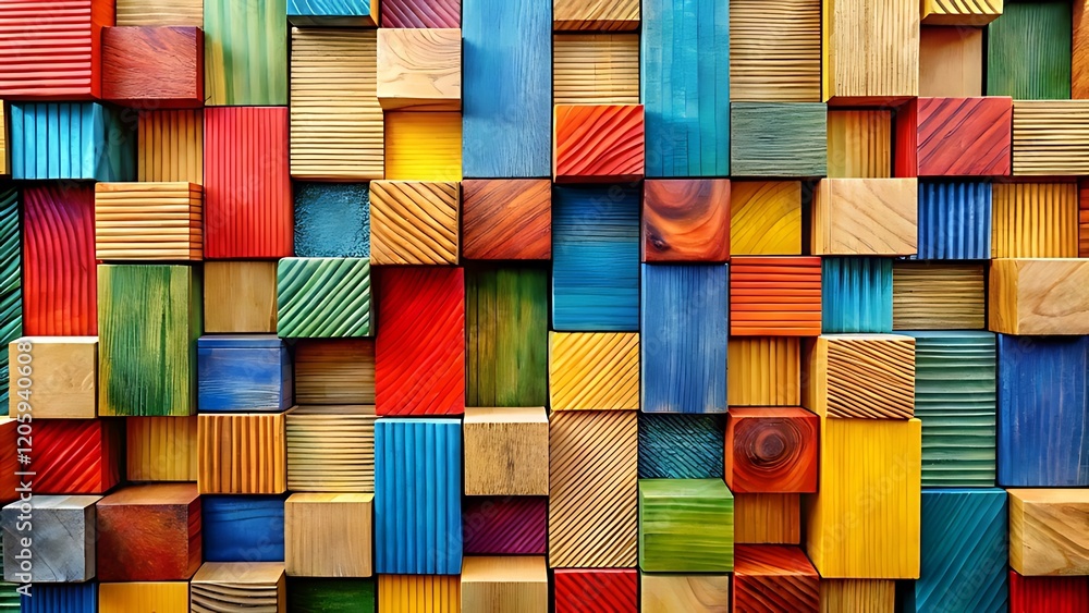 Colorful wooden blocks, Abstract geometric pattern background Colorful wooden blocks, Abstract geometric pattern background