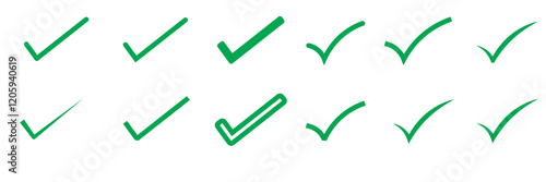 Vector check mark icons. A check mark icon indicates that the task has been completed or that the task has been approved for completion. Green checkbox "Yes".