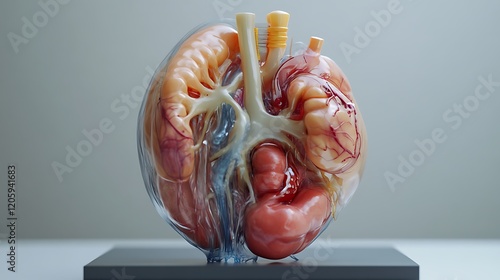 Anatomical Model of a Kidney with Visible Structures photo