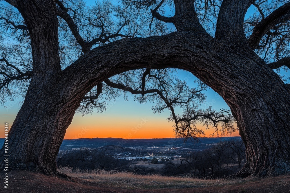 Majestic Sunset View Through Arching Tree Branches Majestic Sunset View Through Arching Tree Branches