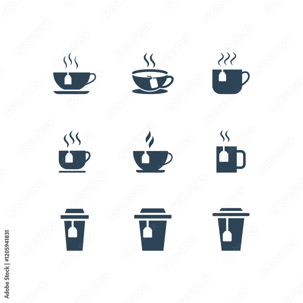 Obraz premium Cup tea icons set vector illustration.