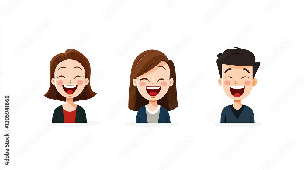 A couple shares a heartwarming laugh, capturing a moment of joy in a colorful flat design. Their expressions convey happiness and connection A couple shares a heartwarming laugh, capturing a moment of joy in a colorful flat design. Their expressions convey happiness and connection