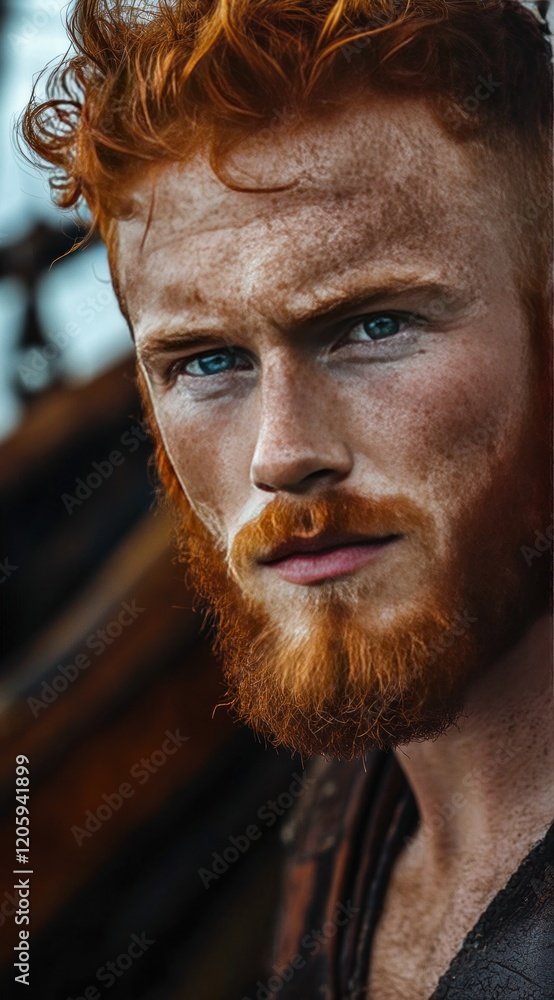 Close-up portrait of a redhead man with freckles and beard. Close-up portrait of a redhead man with freckles and beard.