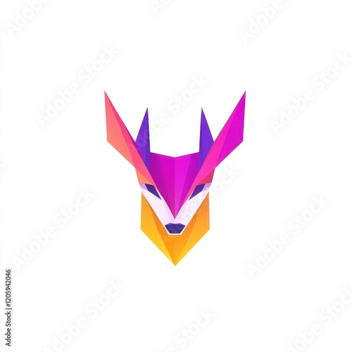 Geometric deer head illustration, vibrant colors, white background, design element photo