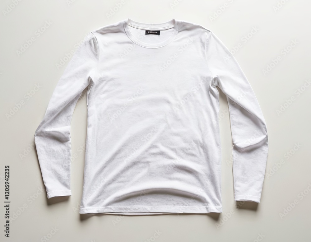 Fototapeta premium Stylish long-sleeve white shirt with a simple design, perfect for casual wear or layering.