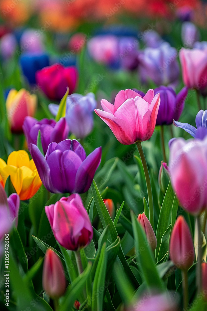 Fototapeta premium spring field with colorful tulips