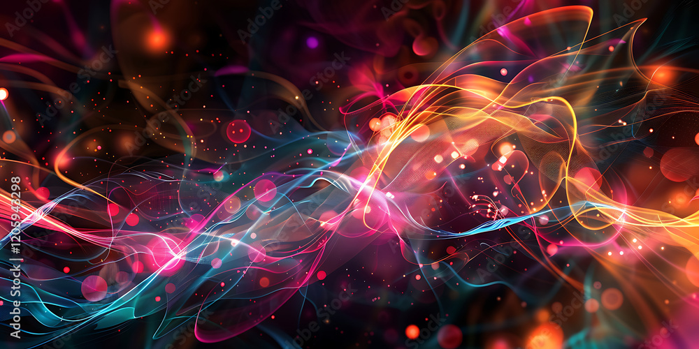 Vibrant abstract digital art with intertwining lights and glowing particles on a dark background Vibrant abstract digital art with intertwining lights and glowing particles on a dark background