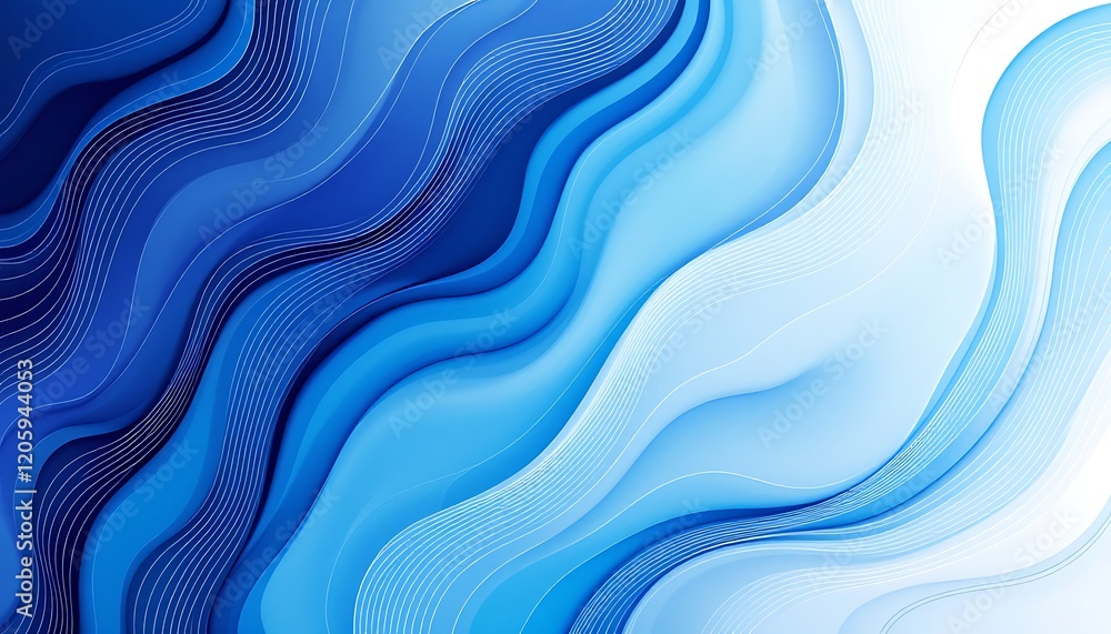 Fototapeta premium Abstract Blue and White Hexagonal Pattern with Curved Lines