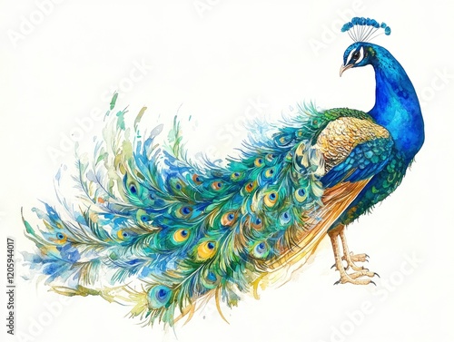 Stunning Watercolor Peacock Painting Vibrant Feathers Bird Art