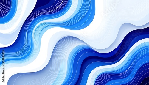 Abstract Blue and White Hexagonal Pattern with Curved Lines