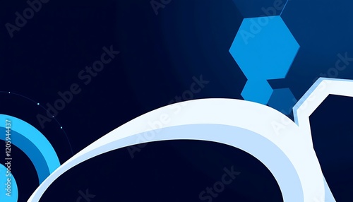Abstract Blue and White Hexagonal Pattern with Curved Lines
