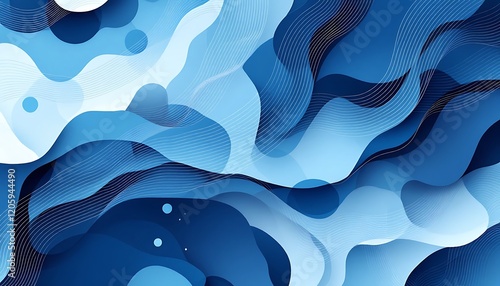 Abstract Blue and White Hexagonal Pattern with Curved Lines