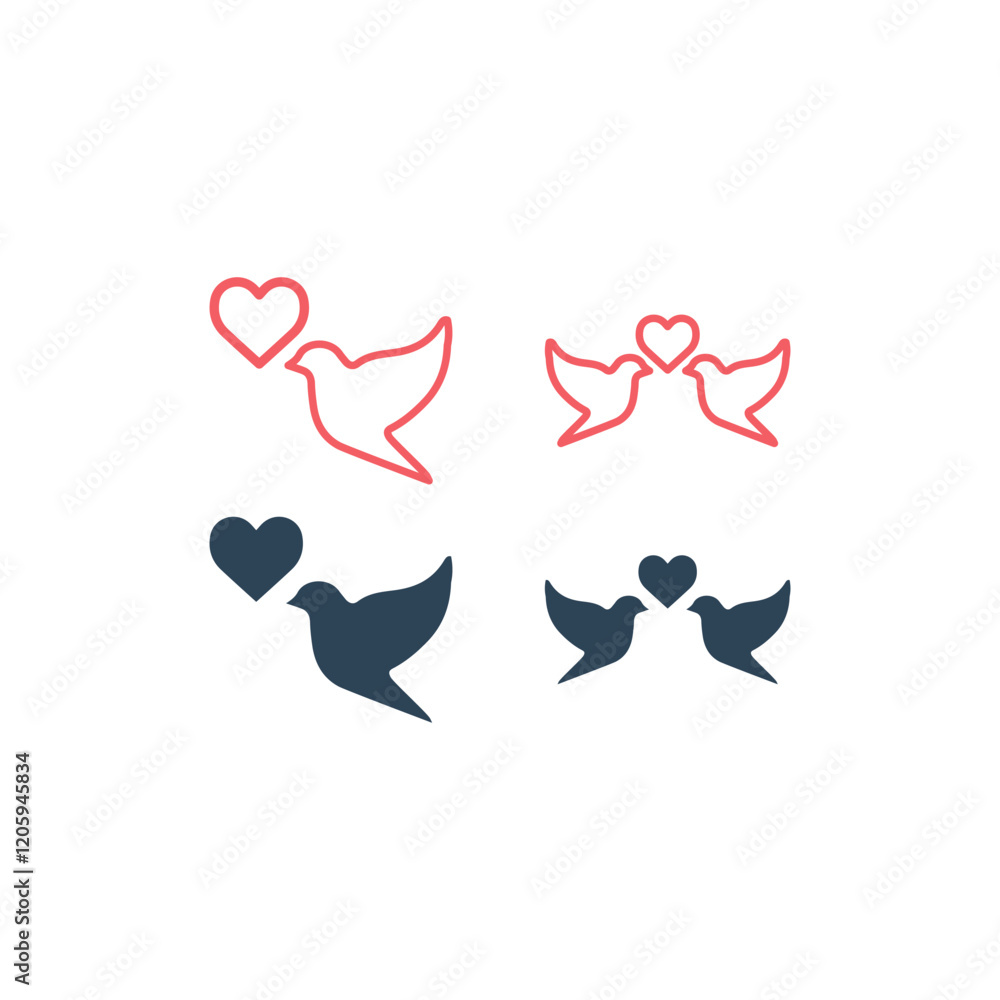 Valentine symbol : Dove and heart icons set Valentine symbol : Dove and heart icons set