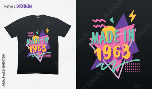 "Made in 1963" Retro vintage 60s - Vintage retro . Vintage retro birthday. Retro vintage color shirt T-shirt mock up vector. Eps 10 vector