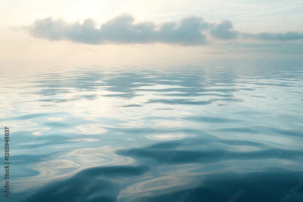 Obraz premium Photograph a calm body of water at sunrise, with soft light creating gentle reflections of clouds and sky