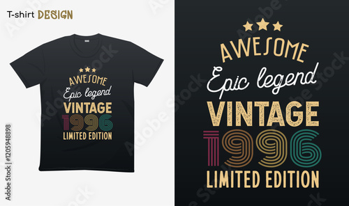 "Awesome epic legend vintage 1996 limited edition". Vintage birthday. Made in 1996. Retro vintage color shirt T-shirt mock up vector. Eps 10 vector