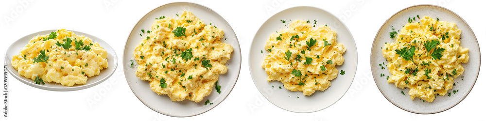 Set of a plate of scrambled eggs isolated on transparent background Set of a plate of scrambled eggs isolated on transparent background