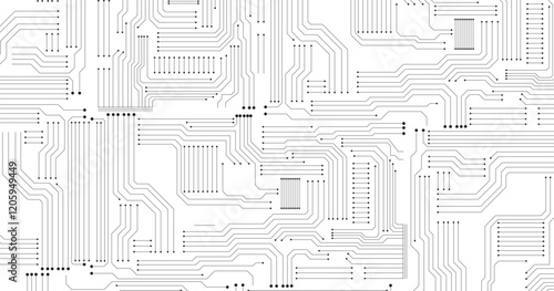 Circuit board seamless pattern, vector background. Microchip technology electronics wallpaper repeat design.