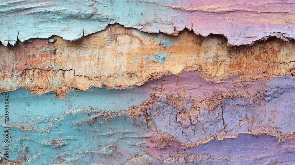 Fototapeta premium Multicolored weathered wood texture shows peeling paint