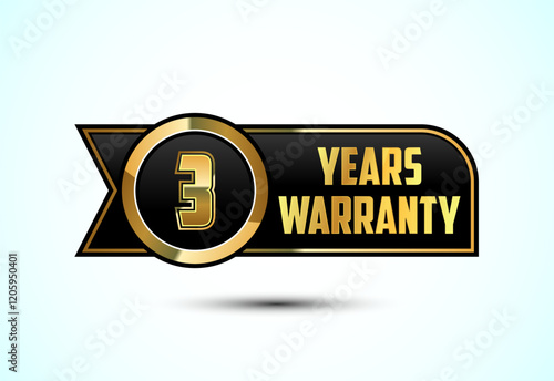 Luxury 3 year warranty label, badge, icon with gold and black color