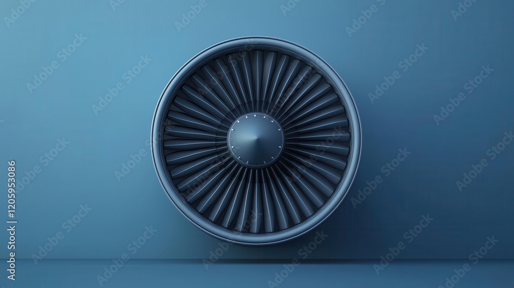 Detailed front view of jet engine fan blades in a realistic technical style, jet engine, fan blades, front view