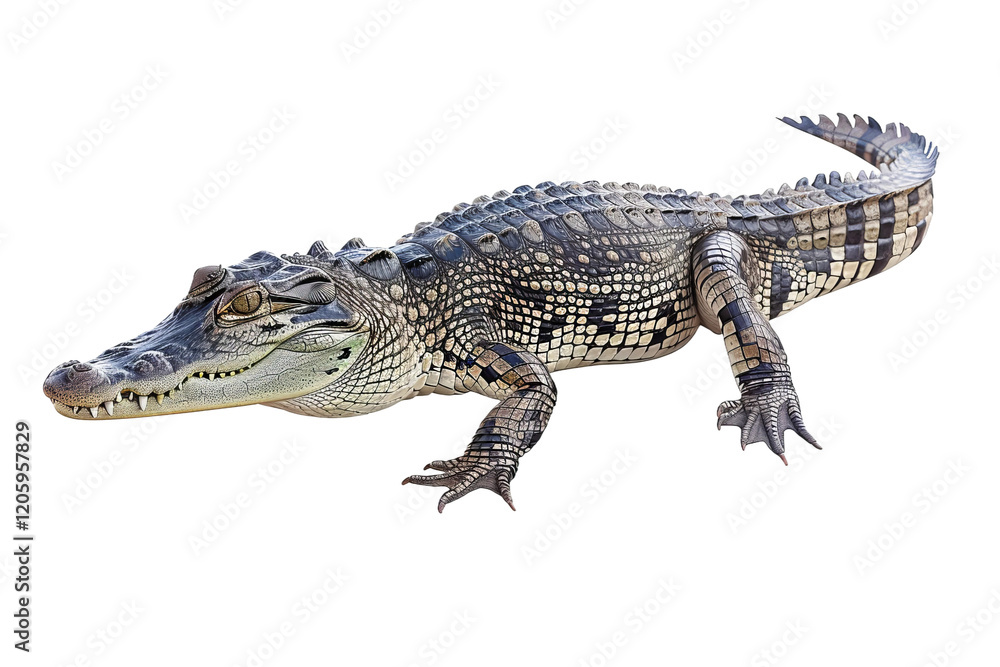 Naklejka premium A alligator . The alligator is small and has a black and white striped pattern