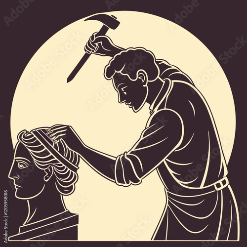 Silhouette of a sculptor chiseling a statue