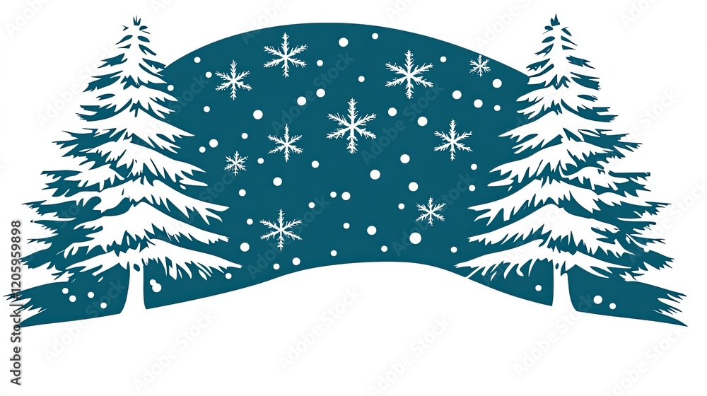Obraz premium Winter Scene Featuring Two Pine Trees and Snowflakes