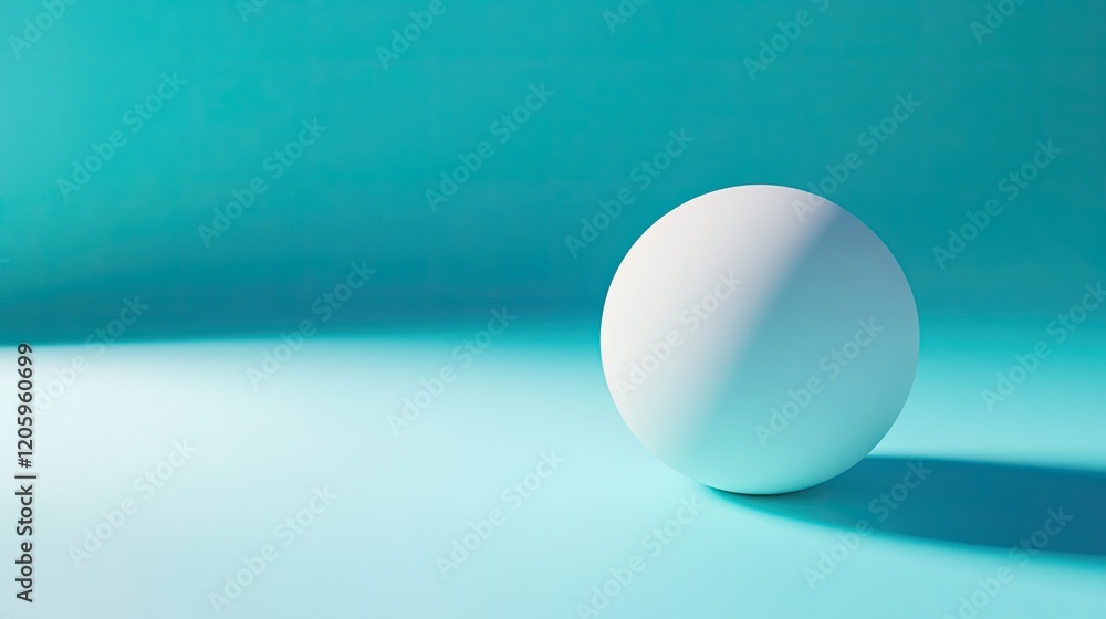 White sphere rests on a teal surface White sphere rests on a teal surface