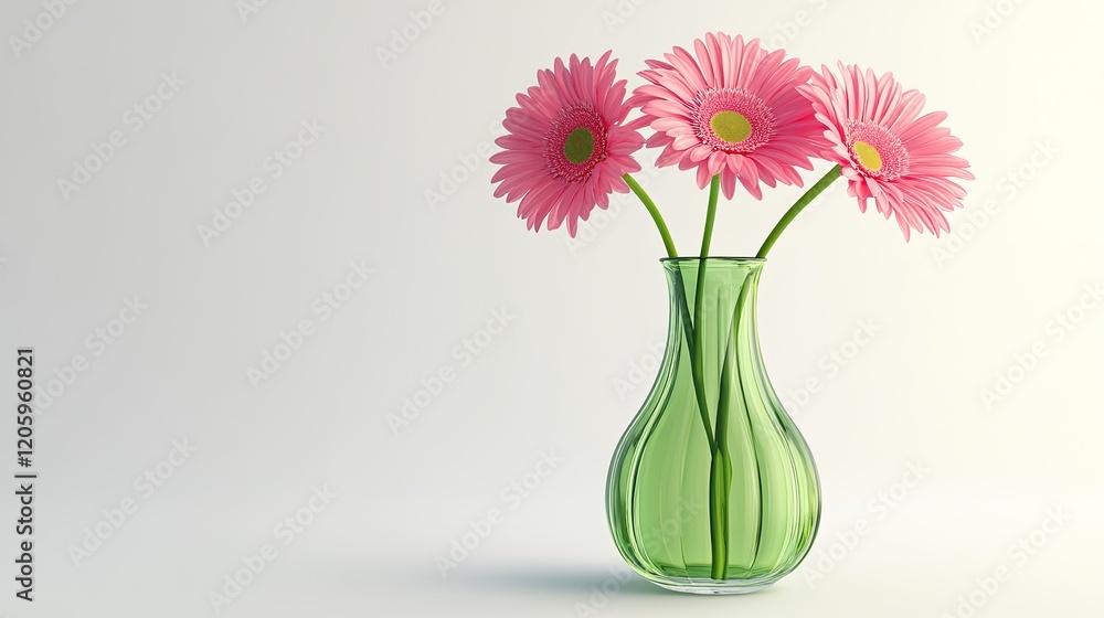 Obraz premium Pink Gerbera Daisies in a Green Glass Vase