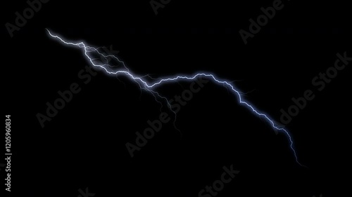 Animated blue and white electric ray or lightning bolt on black background. Isolated for composition. Seamless loop.