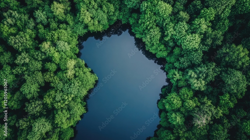 Aerial View of a Forest Lake Surrounded by Lush Green Trees Aerial View of a Forest Lake Surrounded by Lush Green Trees