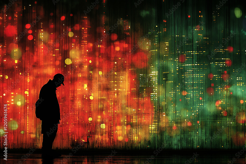  An abstract digital background banner featuring the silhouette of a worker, designed in a modern style with vibrant colors and smooth lines, creating a dynamic and professional atmosphere.