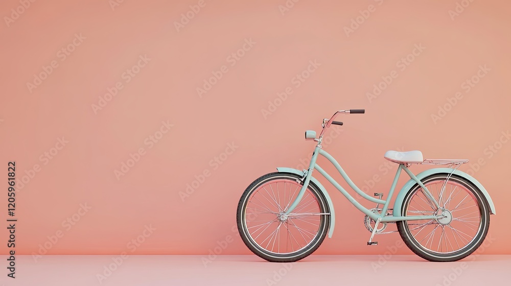 Fototapeta premium Light Green Bicycle Against A Peach Wall Background