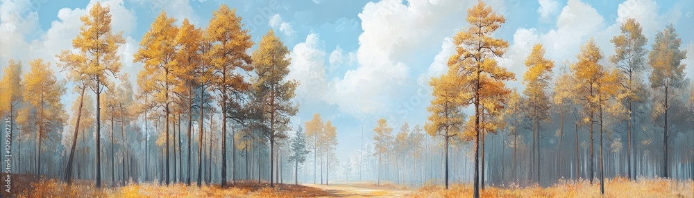 Golden Autumn Forest Path Scenic Landscape