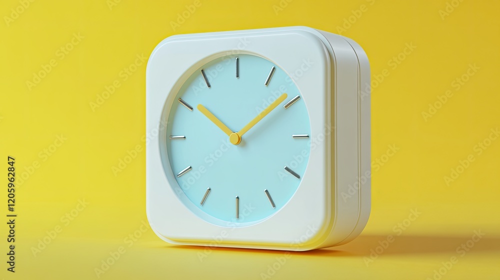 Modern Square Clock Yellow Background Pastel Colors Modern Square Clock Yellow Background Pastel Colors