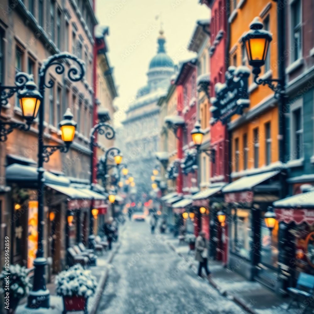 Fototapeta premium Snowy Stroll Through Timeless Streets, Winter Magic in the Old Town.