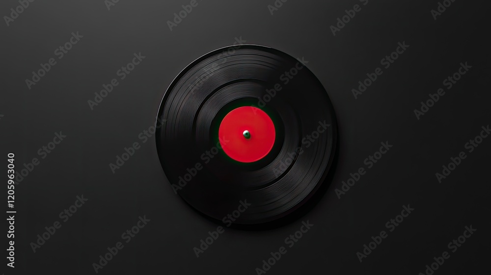 Black Vinyl Record With Red Center Label Black Vinyl Record With Red Center Label