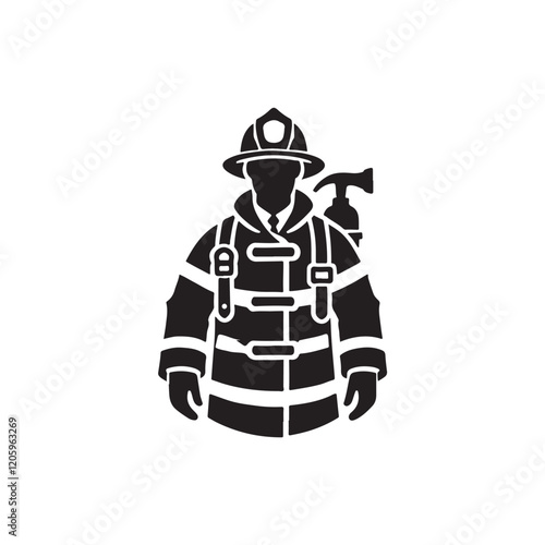 Black Color Fireman silhouette design Vector Illustration, Solid White Background (11).eps