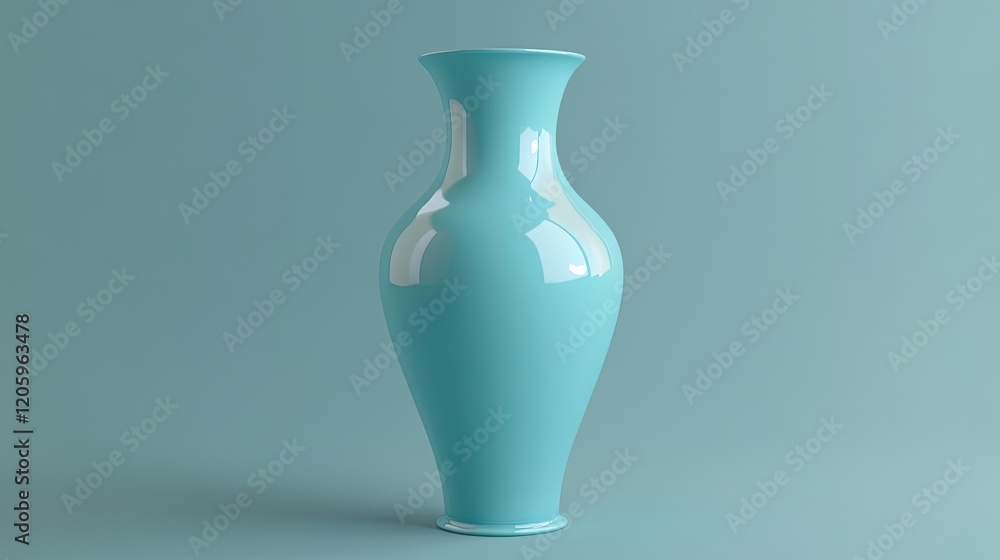 A Teal Glossy Vase Stands Against A Simple Background A Teal Glossy Vase Stands Against A Simple Background