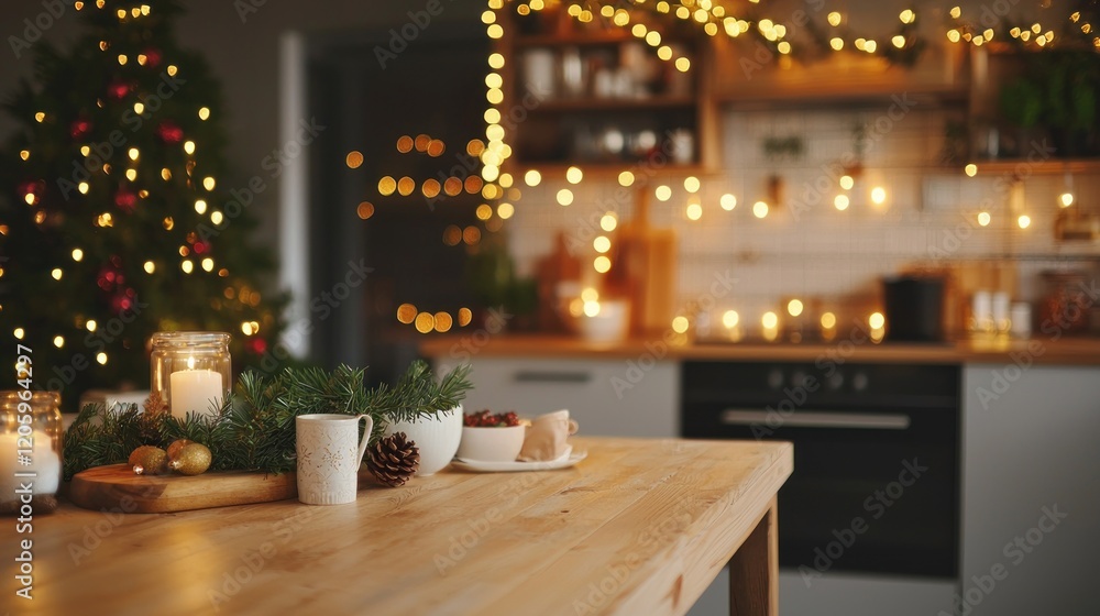 Cozy Christmas Kitchen Table Setting with Candles and Christmas Tree Cozy Christmas Kitchen Table Setting with Candles and Christmas Tree
