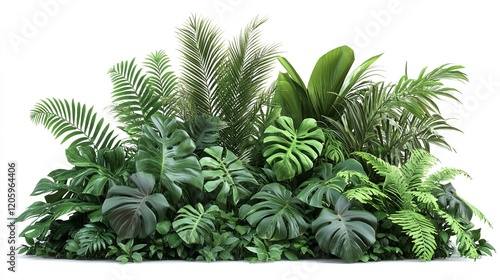 Lush green tropical plants bush monstera palm rubber plant pot

 photo